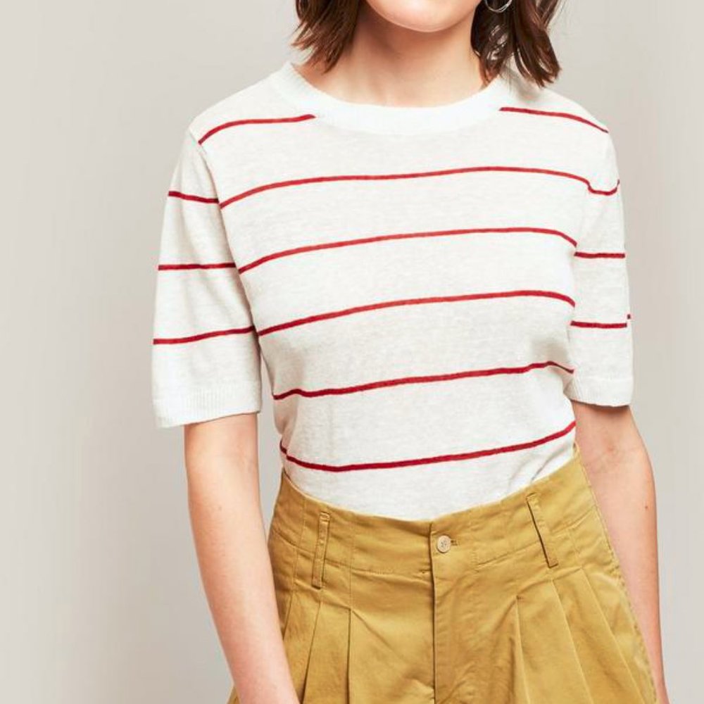 You Must Create Shelly White Striped Short-Sleeve Sweater